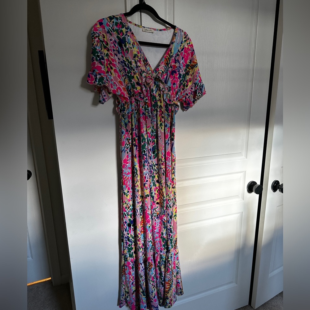Pink blush maternity multicolor floral maxi dress